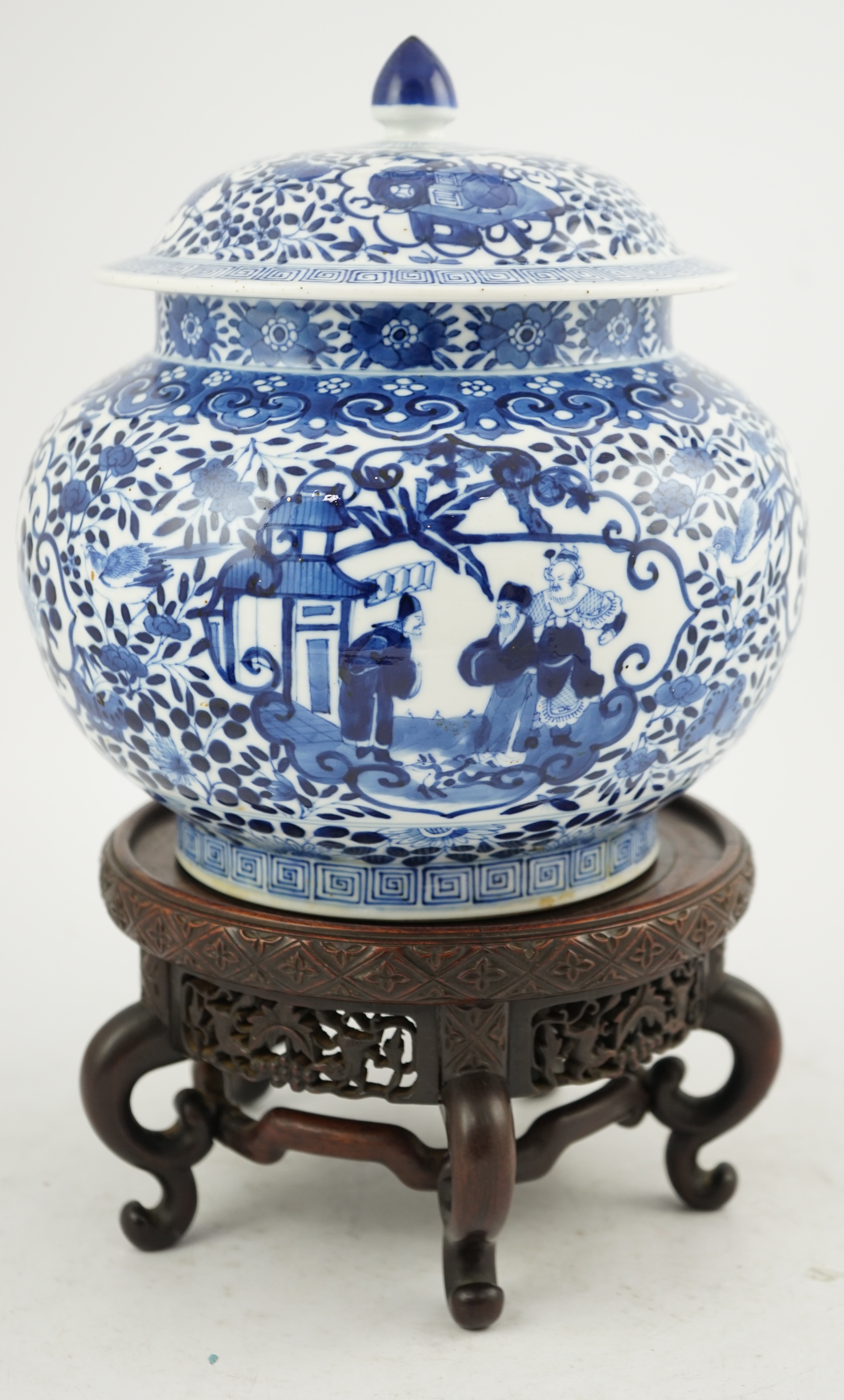 A Chinese blue and white jar and cover, Shunzhi mark but Guangxu period